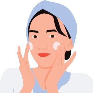 dibujo de mujer poniéndose crema facial hidratante