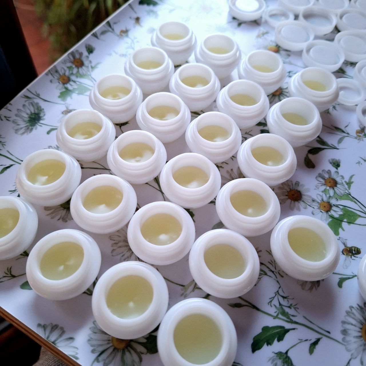 tarritos pequeños llenos de bálsamo labial casero